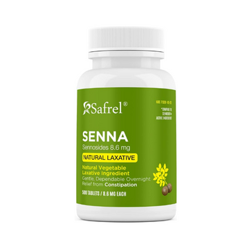 Safrel Senna 8.6 mg Tablets (500 Count) –Natural Sennosides Vegetable Laxative for Constipation, Bloating, Gas, Irregularity Relief. Safe Overnight Relief | Generic Senokot, Original Value Pack