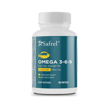 Safrel Omega 180 Soft Gels - 3600 mg Omega-3-6-9, High-Potency Omega-3 Fish Oil Supplement with EPA & DHA - Promotes Brain & Heart Health - Non-GMO - 60 Servings