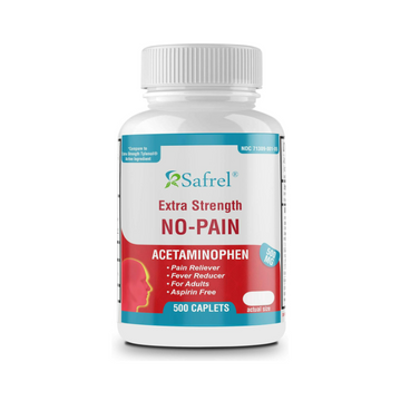 Safrel No-Pain Extra Strength Acetaminophen 500 mg Caplets, Pain Reliever and Fever Reducer Medicine, 500 Count Value Pack