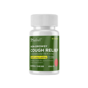 Safrel Non-Drowsy Cough Relief - 60 Count, 15mg Dextromethorphan HBr - 8-Hour, Long-Lasting, Cough Suppressant for Adults & Children- Pack of 1