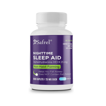 Safrel Nighttime Sleep Aid, Diphenhydramine HCl 25mg | Strong Non Habit-Forming Restful Sleeping Support for Men & Women | Fall Asleep Faster & Wake up Refreshed (1000 Count (Pack of 1)