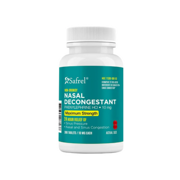 Safrel Nasal Decongestant PE - 300 Counts, 10 mg Phenylephrine HCl - Maximum Strength Non-Drowsy Relief for Nasal & Sinus Congestion from Cold & Allergies - Adults & Children