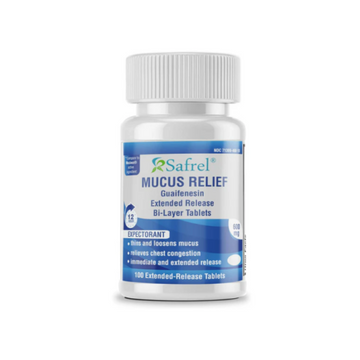 Safrel Mucus Relief Guaifenesin 600mg | 12 Hr Support (100 Count) Extended-Release Tablets | Thins and Loosens Mucus, Relieves Nasal & Chest Congestion | Cough, Cold, Flu Relief | Mucinex Generic