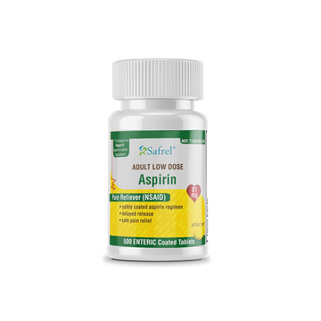 Safrel Generic Bayer Baby Aspirin 81 mg (500 Enteric Coated Tablets) | Adult Low Dose Strength Safe Pain Reliever (NSAID) for Minor Aches | Value Pack