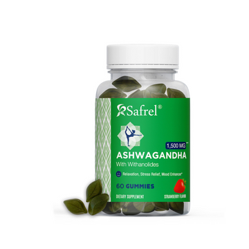 Safrel Ashwagandha Gummies with Whitanolides 1500mg - Stress Relief, Immune Support, Calm Mood & Increased Energy -Strawberry Flavor (60 Count)