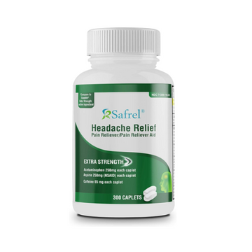 Safrel - Extra Strength Headache Relief Acetaminophen with Aspirin (NSAID) & Caffeine (300 Caplets) Value Pack | Head Pain Relief, Muscle Aches, Back Pain & Body | Generic Excedrin Extra Strength