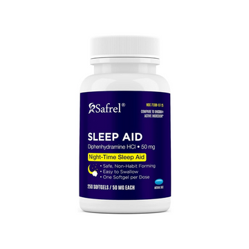 Safrel Nighttime Sleep Aid, Diphenhydramine HCl 50mg, 250 Softgels | Strong Non Habit-Forming Restful Sleeping Support for Men & Women | Fall Asleep Faster & Wake up Refreshed