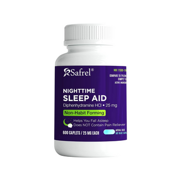 Safrel Nighttime Sleep Aid, Diphenhydramine HCl 25mg | Strong Non Habit-Forming Restful Sleeping Support for Men & Women | Fall Asleep Faster & Wake up Refreshed (600 Count (Pack of 1))
