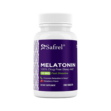 Safrel Melatonin 10mg - 200 Count Strawberry Flavor Fast Dissolve Tablets, Highly Potent Absorption Formula, Non-GMO, Gluten Free, Vegan