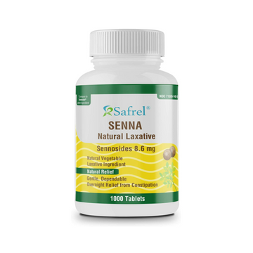 Safrel Senna 8.6 mg Tablets (1000 Count) –Natural Sennosides Vegetable Laxative for Constipation, Bloating, Gas, Irregularity Relief. Safe Overnight Relief | Generic Senokot, Original Value Pack