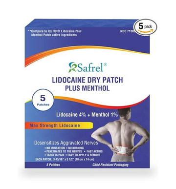 Safrel Lidocaine Plus Menthol Dry Patch 5 Count, Unscented Pain Relief Patches for Back or Large Area, Patch Away Your Pain Without Jelly Feeling | Compare to ICY Hot Max Strength