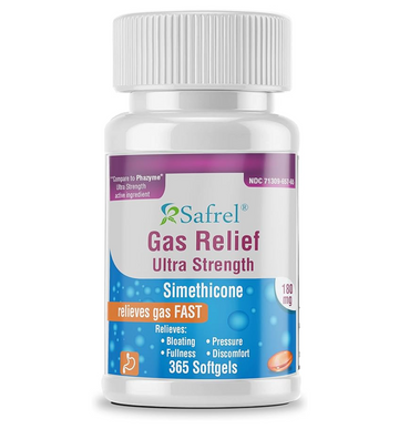 Safrel Gas Relief Simethicone 180 mg (365 Softgels) | Relief from Flatulence , Bloating, Stomach Discomfort and Gas Pressure | Relieves Gas Fast | Generic for Phazyme Ultra Strength