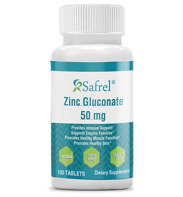 Safrel Zinc Gluconate 50 mg Mineral Supplement, 100 Tablets - Supports Immune System and Enzymes Function - Promotes Healthy Muscle Function and Skin | Vegan Nature Made in USA