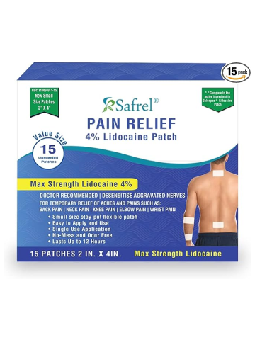 Safrel Lidocaine 4% Dry Patch 15 Count, Unscented, Small 2 x 4 Inches Pain Relief Patches for Knees, Ankle, Back, Elbows, Shoulders, Patch Away Your Pain Without Jelly Feeling, Compare to Salonpas