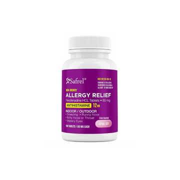Safrel Fexofenadine HCl 100-Count Tablets Allergy Relief Non-Drowsy -Antihistamine-for Indoor & Outdoor Allergies - Runny Nose, Itchy & Watery Eyes Relief -12 Hour Support- Ideal for Children & Adults