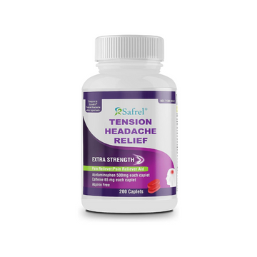 Safrel - Tension Headache Relief Pain Reliever with Acetaminophen 200 mg and Caffeine 65 mg (200 Caplets) Value Pack | Extra Strength for Head and Body Aches | Generic Excedrin Tension Headache