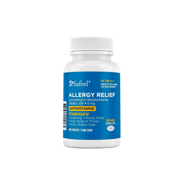 Safrel Allergy Relief - 180 Tablets, 5mg Levocetirizine Dihydrochloride - 24hr Fast Acting Non-Drowsy Antihistamine for Runny Nose, Watery Eyes, Sneezing - Adults & Children