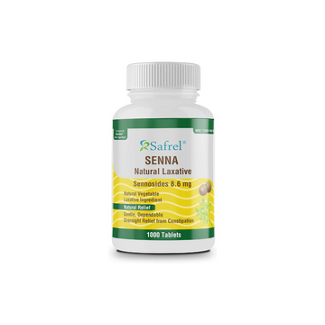 Safrel Senna 8.6 mg Tablets (1000 Count) –Natural Sennosides Vegetable Laxative for Constipation, Bloating, Gas, Irregularity Relief. Safe Overnight Relief | Generic Senokot, Original Value Pack