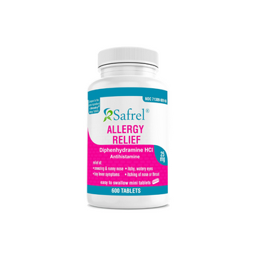 Safrel Allergy Relief Medicine (600 Minitabs) Diphenhydramine HCl 25 mg | Compare to Active Ingredient of Benadryl® Allergy Antihistamine Tablets | for Seasonal or Indoor & Outdoor Allergies