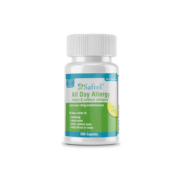 Safrel Cetirizine HCl 10 mg 300 Tablets | Fast & Reliable Allergy Relief Medication | 24 Hour Antihistamine Care for Pollen, Hay Fever, Dry, Itchy Eyes. Sneezing & Runny Nose | Generic Zyrtec