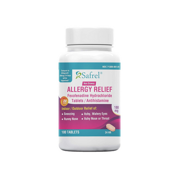 Safrel 24 Hour Allergy Relief Medicine (100-Count) | Fexofenadine HCl 180 mg Tablets |Non-Drowsy Antihistamine | For Hay Fever, Itchy Eyes, Nose, Throat |Children and Adults | Compare to Allegra Pills