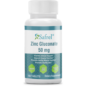 Safrel Zinc Gluconate 50 mg, 100 Tablets - Supports Immune System and Enzymes Function - Promotes Healthy Muscle Function and Skin (100 Servings of Premium, Vegan and Non-GMO Supplement) (Copy)