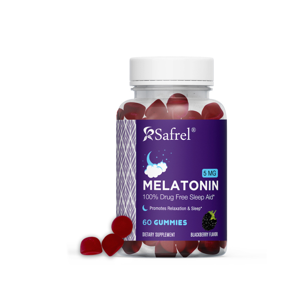 Safrel Melatonin Sleep Support Gummies (60 Count) BlackBerry Flavor Chews | 2.5mg Per Gummy Sleep Supplement for Children and Adults | Fall Faster & Longer Sleep