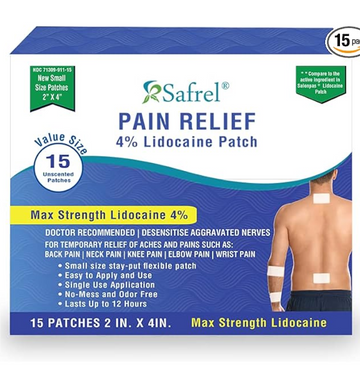 Safrel Lidocaine 4% Dry Patch 15 Count, Unscented, Small 2 x 4 Inches Pain Relief Patches for Knees, Ankle, Back, Elbows, Shoulders, Patch Away Your Pain Without Jelly Feeling, Compare to Salonpas