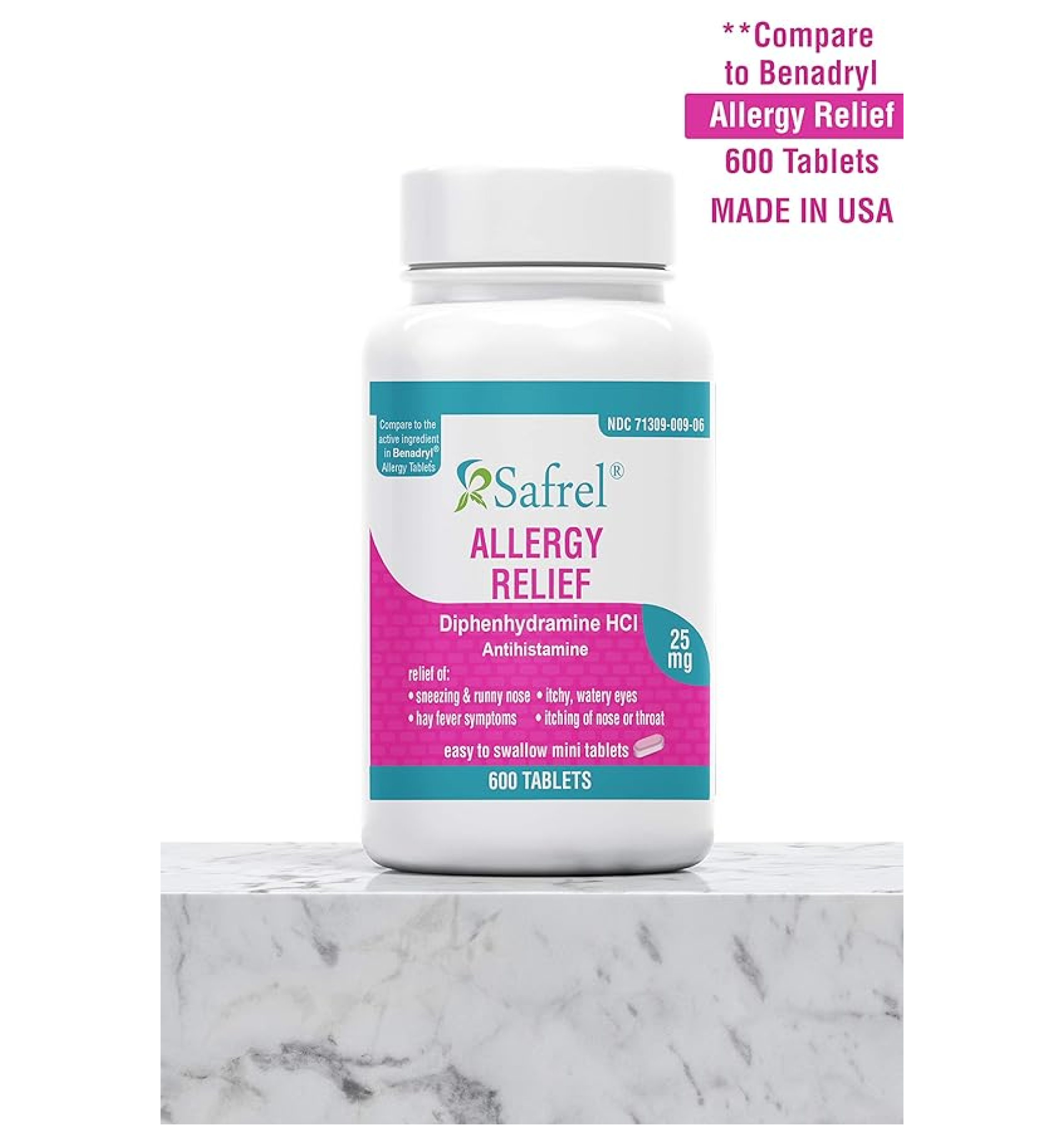 Safrel Allergy Relief Medicine (600 Minitabs) Diphenhydramine HCl 25 m