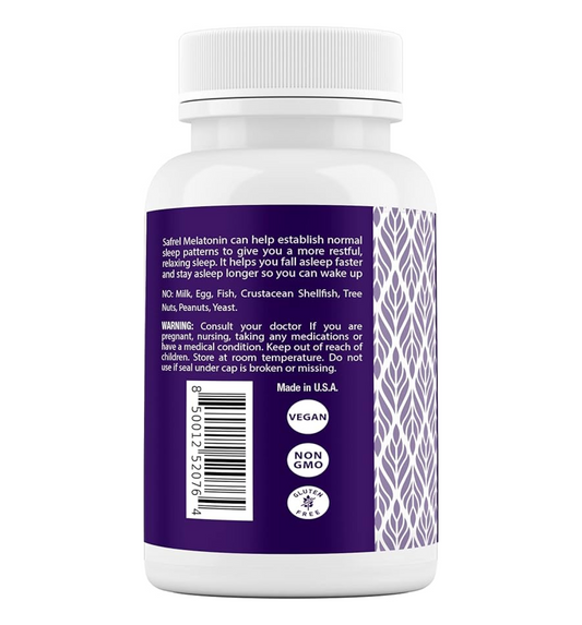 Safrel Melatonin 60mg Maximum Strength Sleep-Aid- 60 Count Strawberry Flavor Fast Dissolve Tablets, Promotes Natural Sleep, Non-Habit Forming, High Absorption Formula, Non-GMO, Gluten Free, Vegan