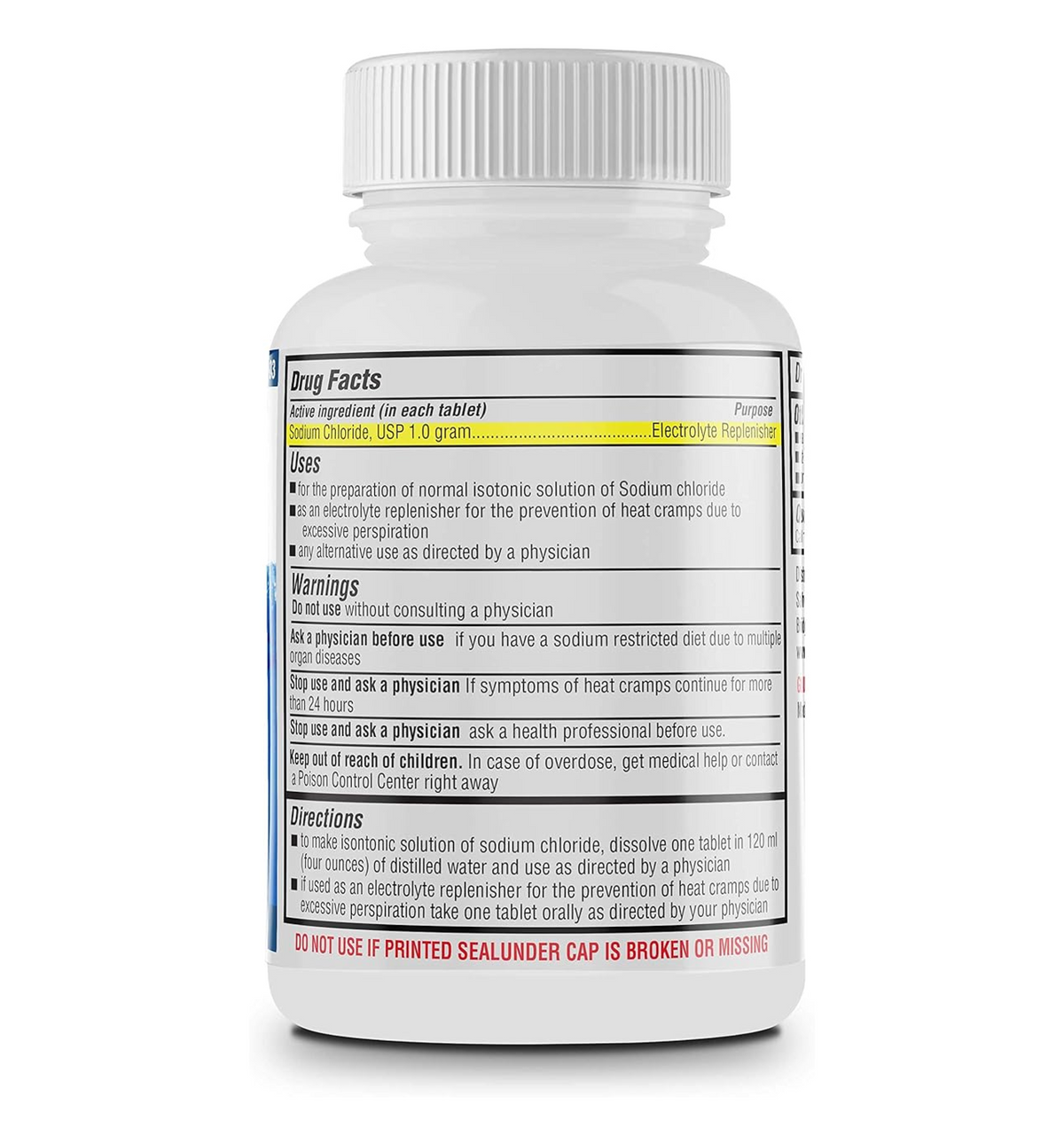 Salt Tablets Label Sodium Chloride Tablets 1 gm, USP | 300 Count | Normal Salt Tablets