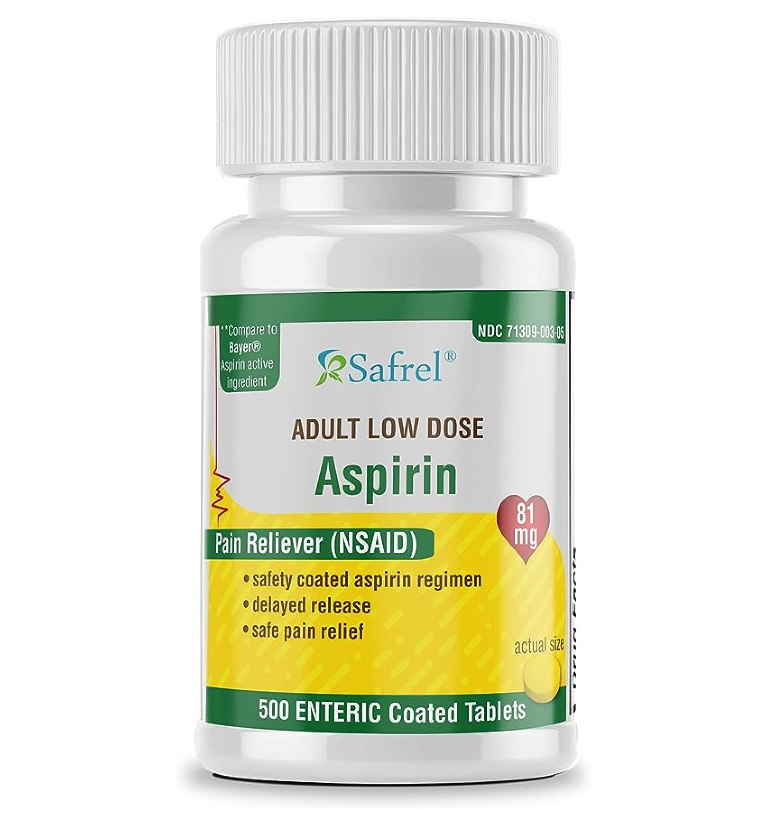 Safrel Baby Aspirin 81 mg (1000 Enteric Coated Tablets) | Adult Low Do