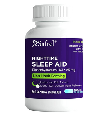 Safrel Nighttime Sleep Aid, Diphenhydramine HCl 25mg | Strong Non Habit-Forming Restful Sleeping Support for Men & Women | Fall Asleep Faster & Wake up Refreshed (600 Count (Pack of 1))