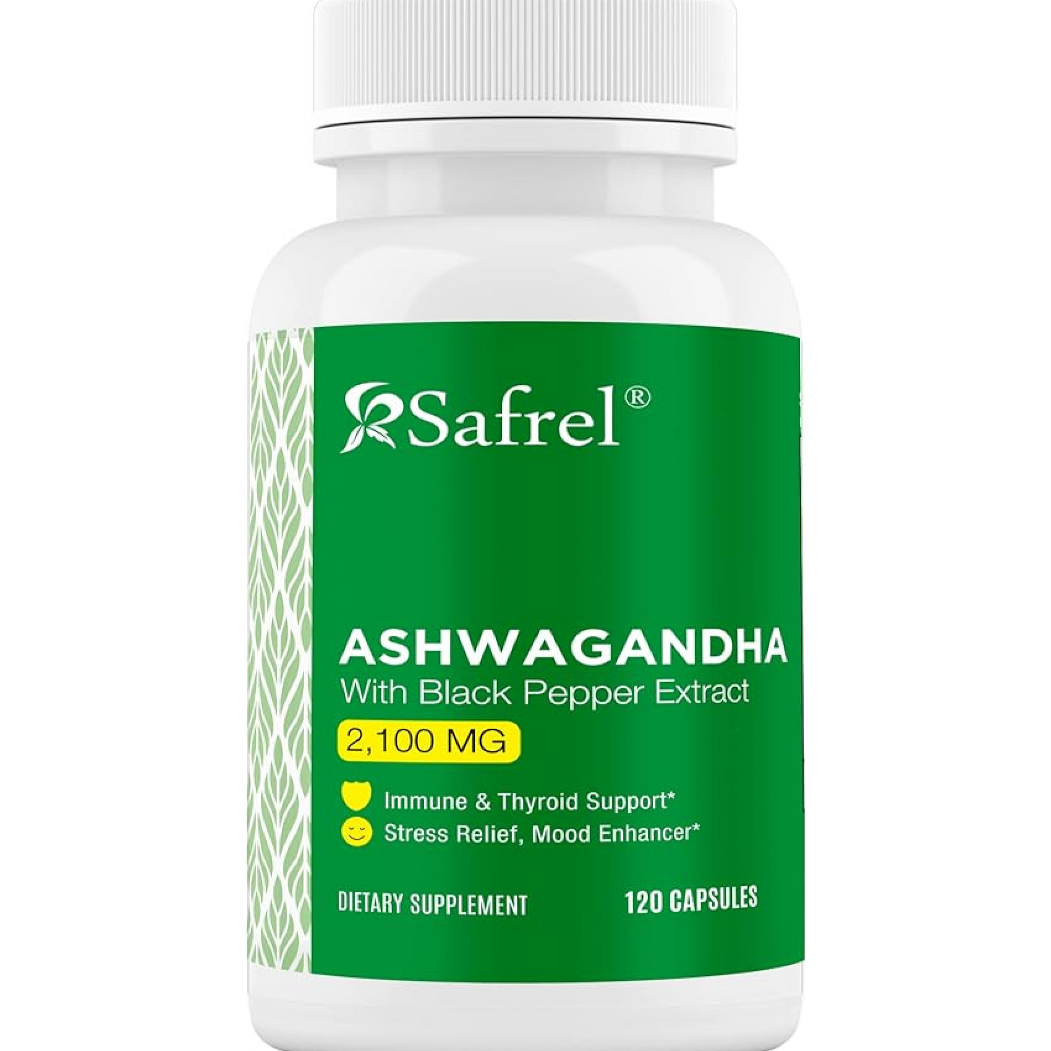 Safrel Organic Ashwagandha 2,100 mg - 120 Vegan Capsules, High Potency: Natural Sleep Support, Stress Relief, Mood Enhancer, Immune & Energy Support Supplement with Black Pepper for Wellbeing and Vitality
