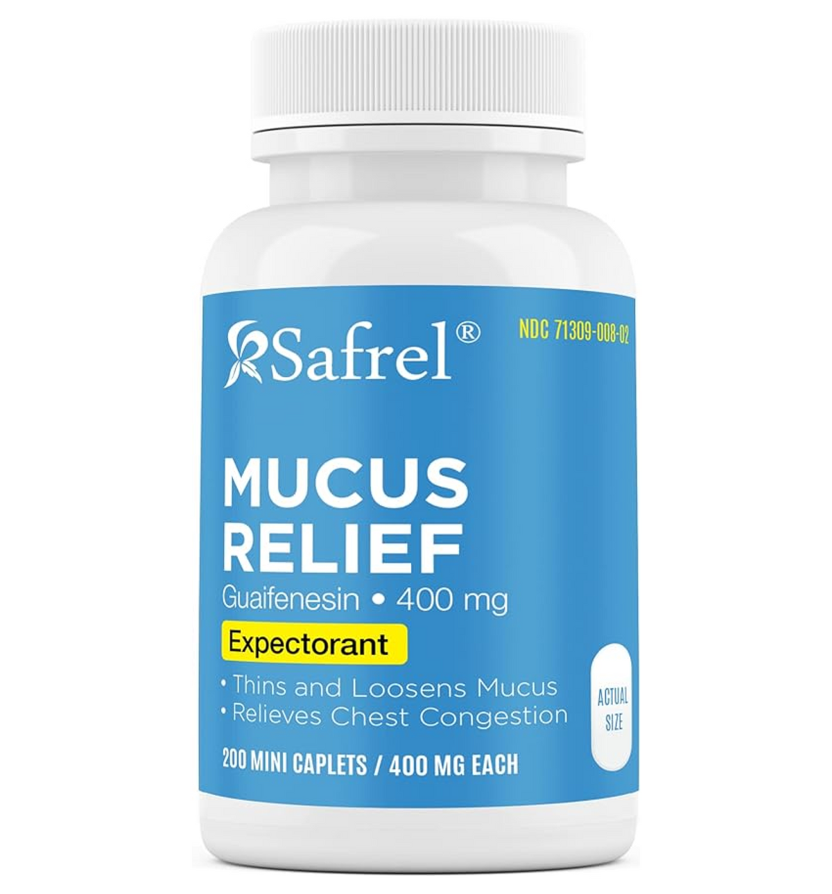 Safrel Mucus Relief Medicine Guaifenesin 400 mg - 200 Mini Caplets ...