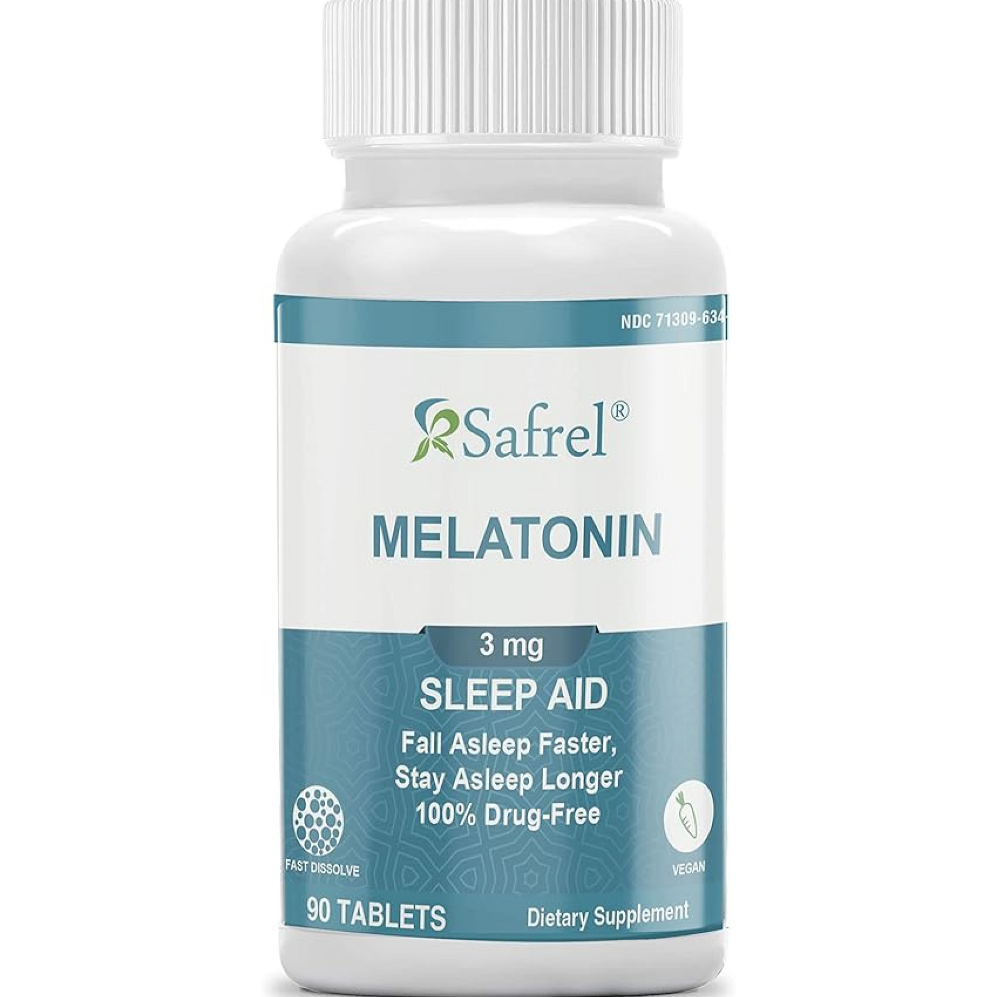 Safrel Melatonin 3mg Tablets, Vegan Natural Sleep Aid, Helps You to Fall Asleep Faster and Stay Asleep Longer, Helps with Occasional Sleeplessness and Supports Restful Sleep, 90 Count