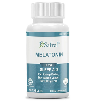 Safrel Melatonin 3mg Tablets, Vegan Natural Sleep Aid, Helps You to Fall Asleep Faster and Stay Asleep Longer, Helps with Occasional Sleeplessness and Supports Restful Sleep, 90 Count