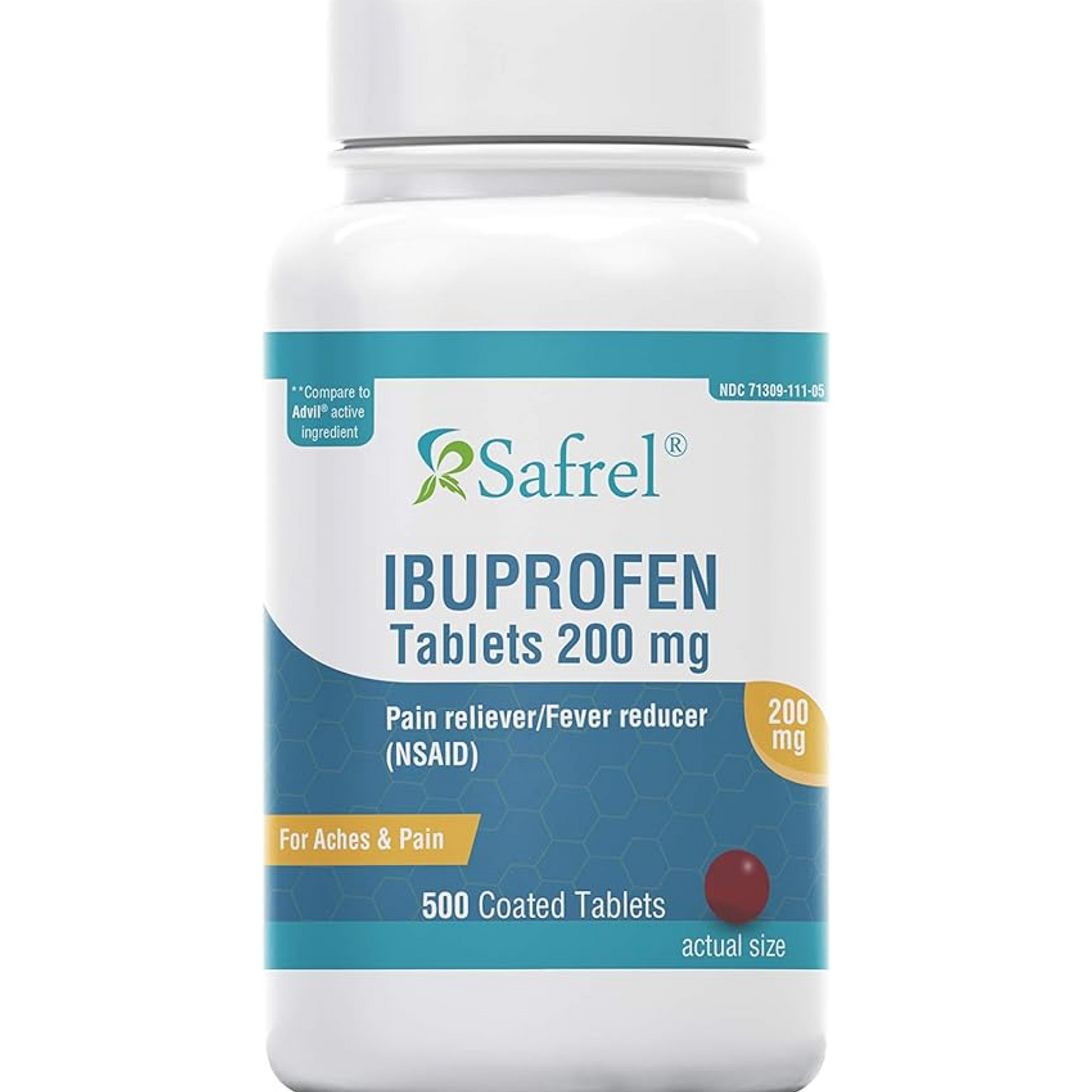 Safrel Ibuprofen Tablets 200 mg (NSAID), 500 Count, Pain Reliever/Fever Reducer | Toothache, Headache, Muscle Aches, Menstrual Cramps, Back & Arthritis Pain Relief | Value Pack