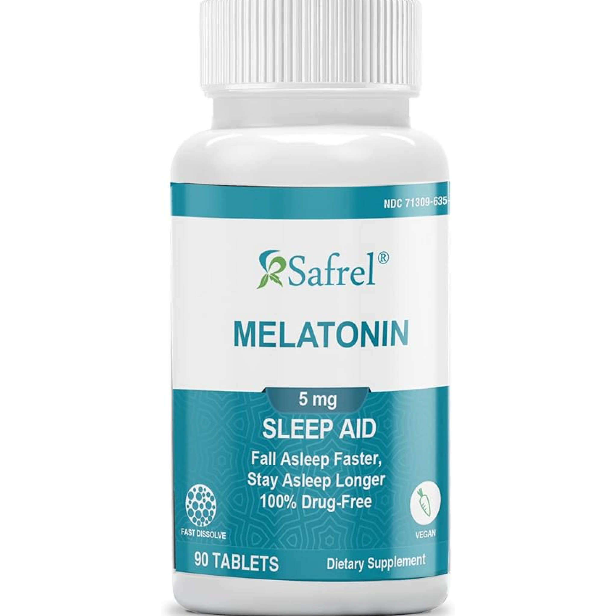 Safrel Melatonin 5mg Tablets, Vegan Natural Sleep Aid, Helps You to Fall Asleep Faster and Stay Asleep Longer, Helps with Occasional Sleeplessness and Supports Restful Sleep, 90 Count