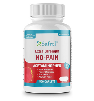 Safrel No-Pain Extra Strength Acetaminophen 500 mg Caplets, Pain Reliever and Fever Reducer Medicine, 500 Count Value Pack