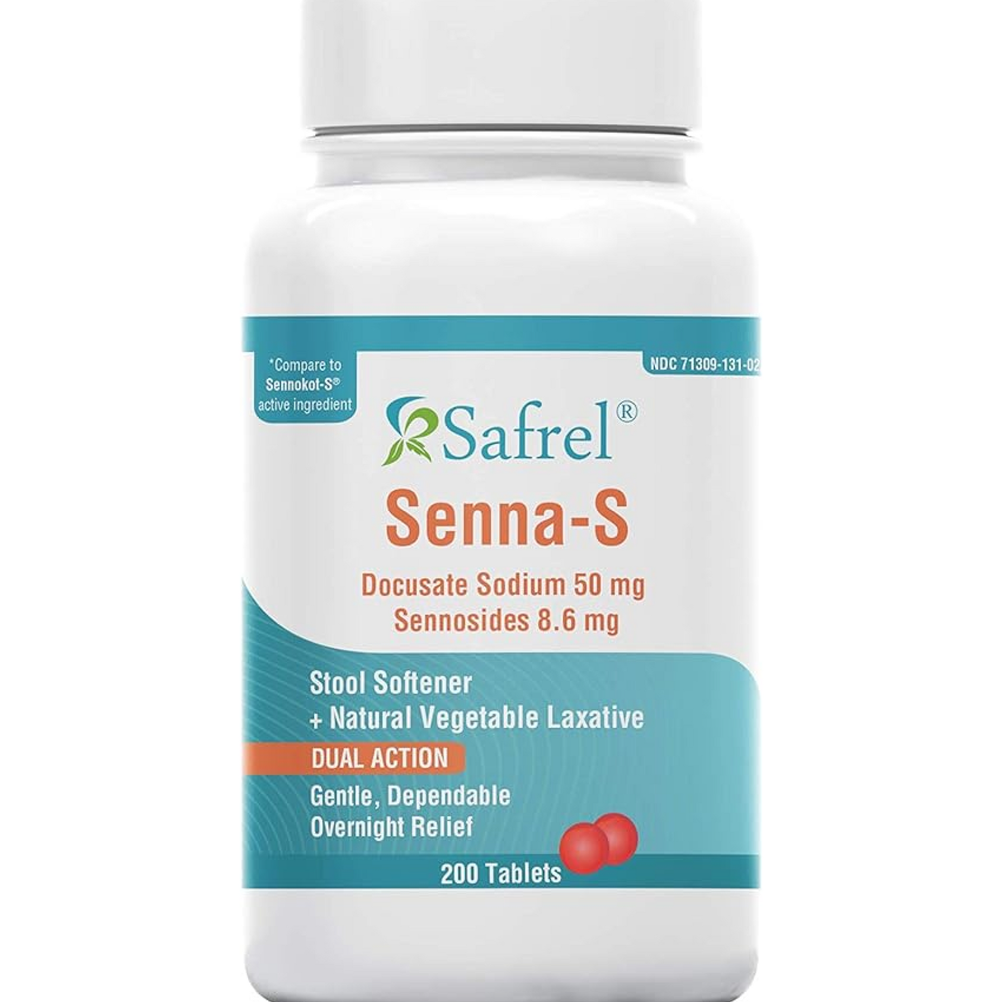 Safrel Senna-S (200 Tablets) Dual Action Natural Vegetable Laxative Stool Softener | Relieves Constipation, Gas, Bloating | Gentle on Stomach | Safe Digestive Support (Generic Senokot-S) | Value Pack