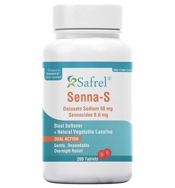 Safrel Senna-S (200 Tablets) Dual Action Natural Vegetable Laxative Stool Softener | Relieves Constipation, Gas, Bloating | Gentle on Stomach | Safe Digestive Support (Generic Senokot-S) | Value Pack
