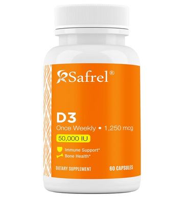 Safrel Vitamin D3 50,000 IU (as Cholecalciferol) Supplement, Once Weekly Dose, 1250 mcg Vegetable Capsules for Bones, Teeth, and Immune Support, 1 Year Supply, Non-GMO Pills (60 Count (Pack of 1))