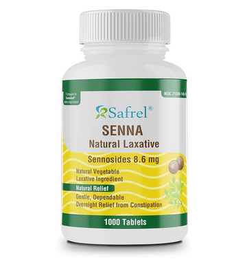 Safrel Senna 8.6 mg Tablets (1000 Count) –Natural Sennosides Vegetable Laxative for Constipation, Bloating, Gas, Irregularity Relief. Safe Overnight Relief | Generic Senokot, Original Value Pack