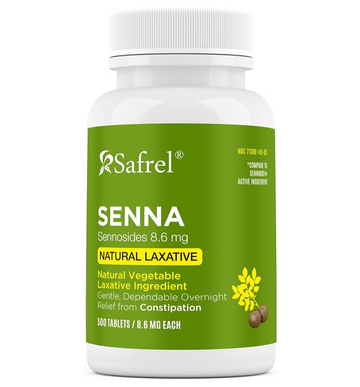 Safrel Senna 8.6 mg Tablets (500 Count) –Natural Sennosides Vegetable Laxative for Constipation, Bloating, Gas, Irregularity Relief. Safe Overnight Relief | Generic Senokot, Original Value Pack