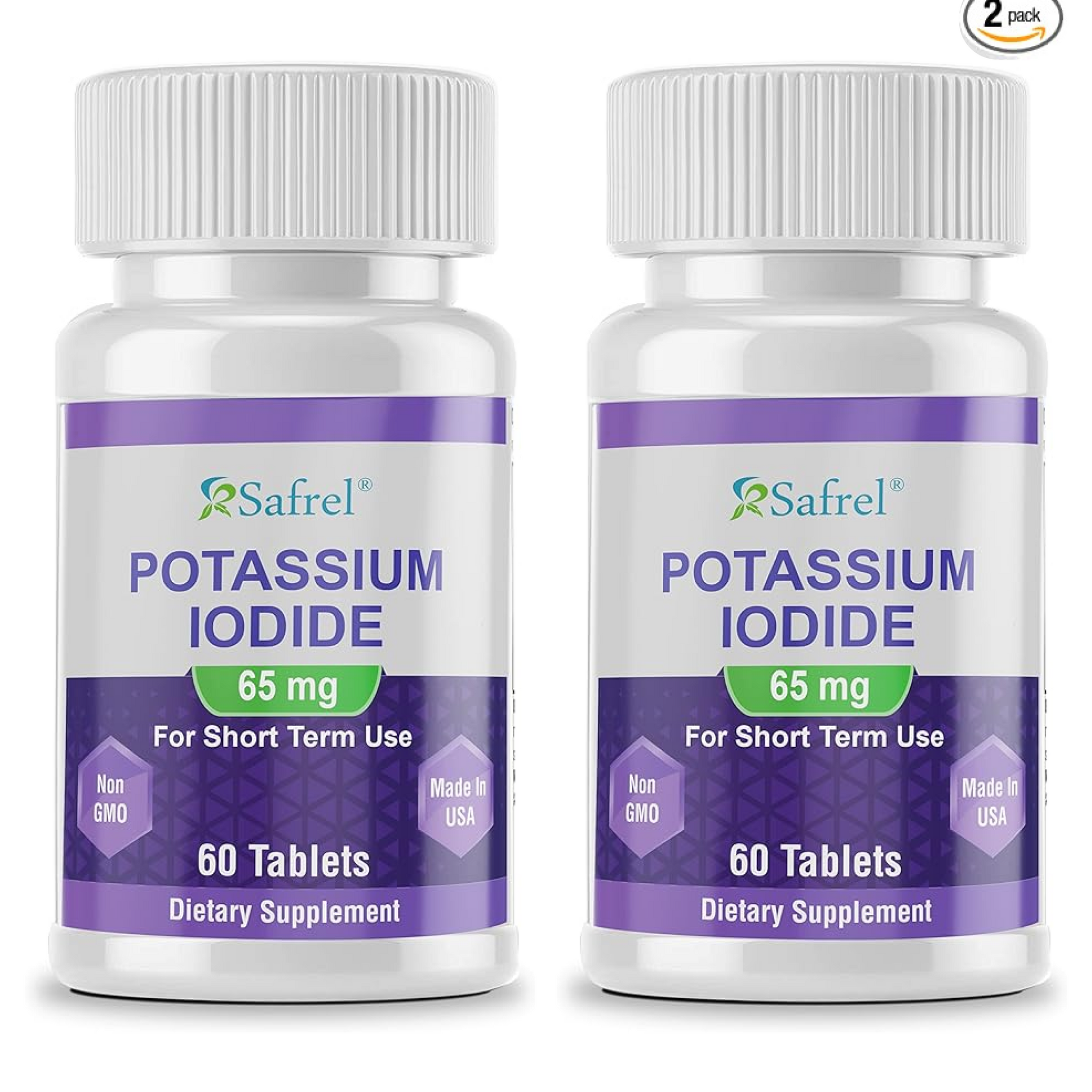 2 Pack - Safrel Potassium Iodide 65 mg per Serving, 60 Tablets | Thyroid Support | Best Natural Dietary Supplement | Made in USA | Kosher
