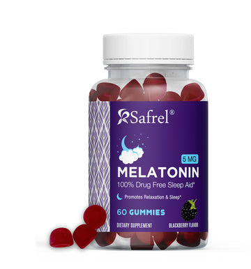 Safrel Melatonin Sleep Support Gummies (60 Count) BlackBerry Flavor Chews | 2.5mg Per Gummy Sleep Supplement for Children and Adults | Fall Faster & Longer Sleep