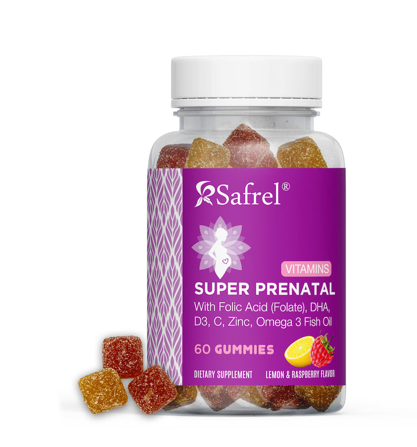 Safrel PreNatal and Post Pregnancy Gummy Vitamins, Lemon & Raspberry Lemonade Flavored Pregnancy Vitamins for Women (Vitamins A, C, D, E, B6, B12, and Omega-3 DHA) (60 Count)