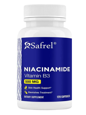 Safrel Niacinamide 500mg (Vitamin B3) - 120 Capsules - Skin Health & Blemish Support - Non-GMO, Gluten-Free - Flush-Free Formula - for Men and Women’s Health