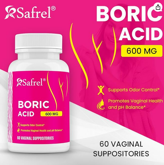 Safrel Boric Acid Vaginal Suppositories - 60 Count (1-Pack) – 100% Pure USA-Made, Supports Intimate & Vaginal Health, pH Balance, Odor Control - Women's Wellness Essential